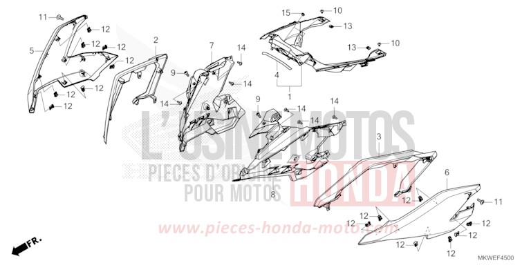 CARENAGE MILIEU de NC750X "Méca" FIGHTING RED (R134) de 2025